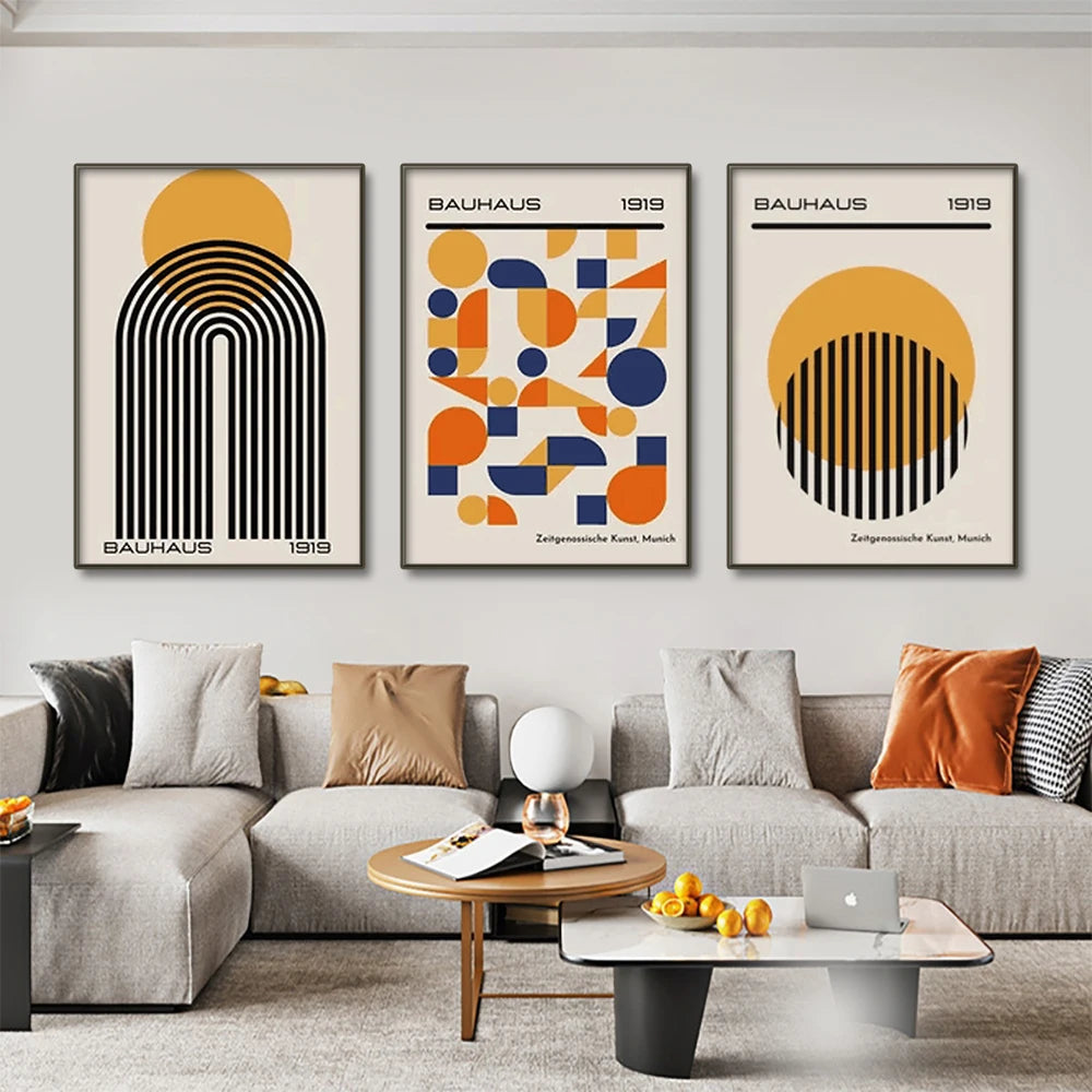 Mid Century Modern Bauhaus Geometric Canvas Wall Art Print
