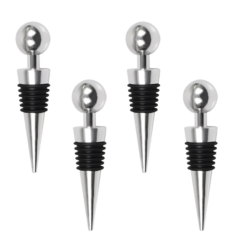 Heart Shape Wine Bottle Stoppers – Set of 4 | Silver & Champagne