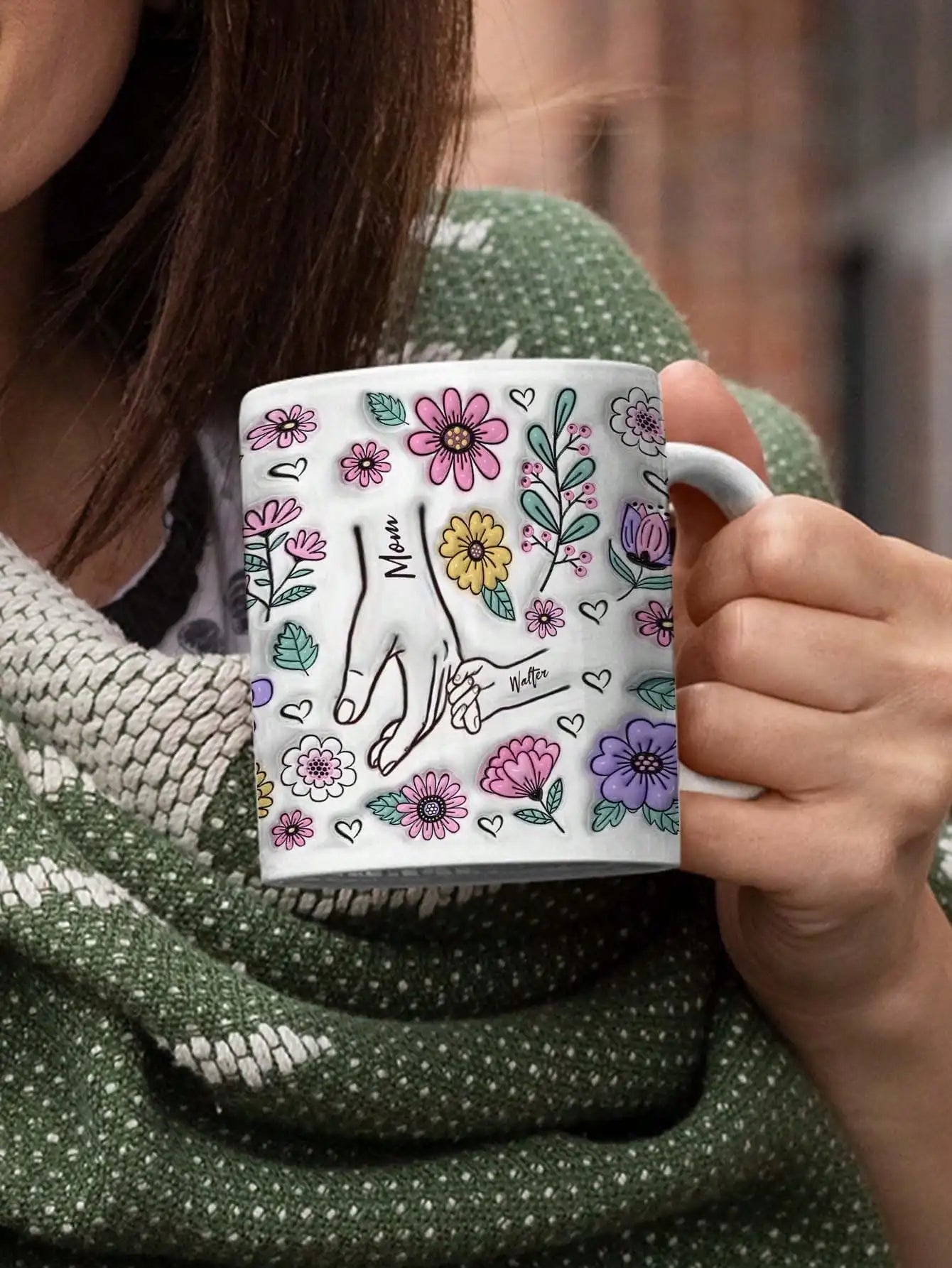 Custom Mom Name Mug Personalized Kids Names Flower Coffee Cup Mothers Day Gift for Mom Grandma Birthday Gift Peaceful Pleasures Health and Wellness