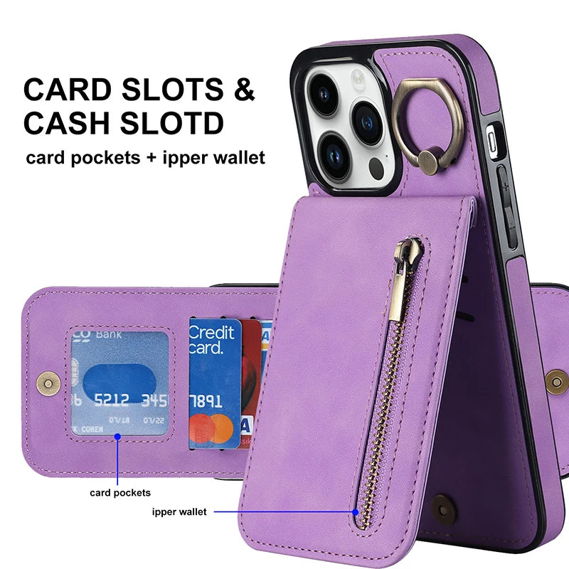 case for iphone 15 pro max with pocket for iphone magsafe card case for iphone 16 pro leather case credit cards storage wallet Peaceful Pleasures Health and Wellness Purple iPhone 15 Pro