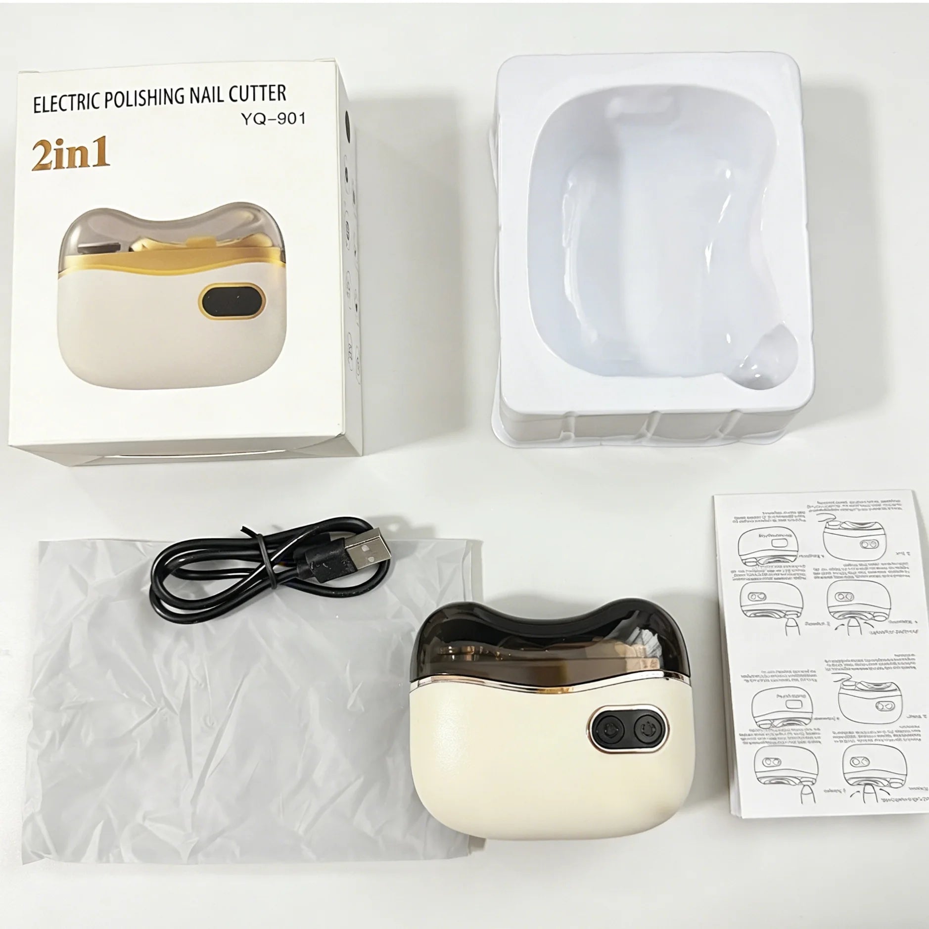 Automatic Electric Nail Trimmer with Light Rechargeable Nail Cutter for Manicure Baby Adult Grinding And Polishing Peaceful Pleasures Health and Wellness Ivory