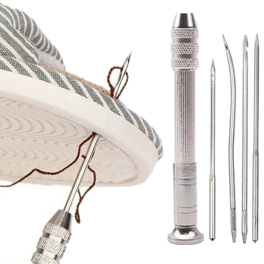Leather Sewing Needles Kit, Set Contains Silver Leather Sewing Awl, 4 Piece Needle Suitable for Leather Canvas Tent Peaceful Pleasures Health and Wellness