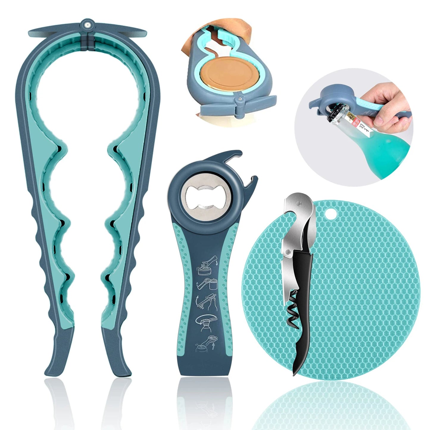 4pcs Jar Opener for Weak Hands Lightweight Portable Sturdy Material Opener for All Kinds of Bottle Lids Peaceful Pleasures Health and Wellness 4-piece Set