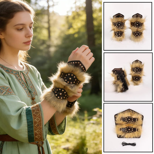 Faux Leather Wrist Guards Medieval Steampunk Arm Bracers Fur Armor Peaceful Pleasures Health and Wellness