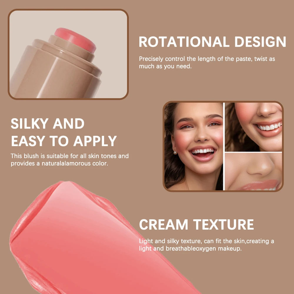 3-in-1Blush Stick Lasting Brightens Facial Cheek Stick Moisturizing Flash Lip Gloss Makeup Lip Gloss Face Rouge Peaceful Pleasures Health and Wellness