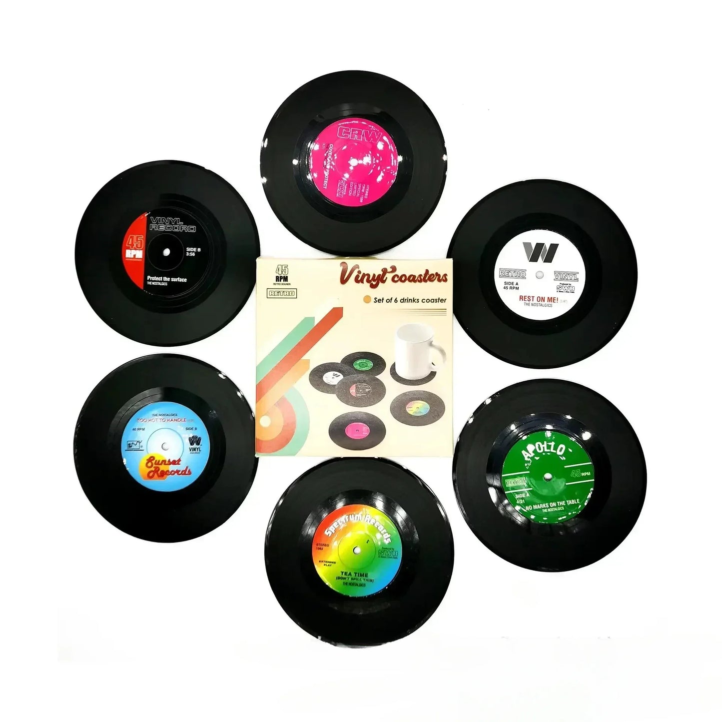 Vinyl Record Coasters Set of 6 – Retro Music Gift & Décor