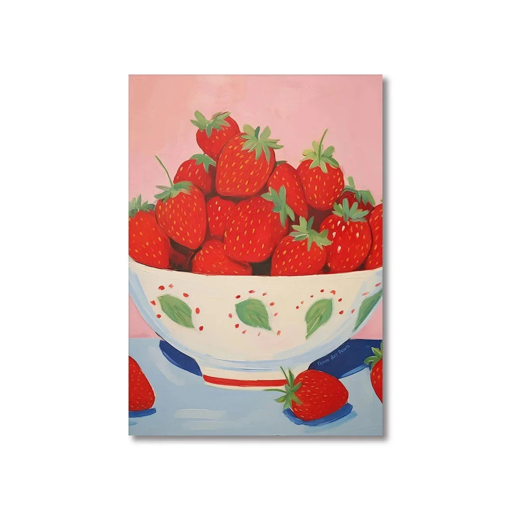 (1pc frameless)Colorful Modern Abstract Fruit Canvas Prints Maximalist Peach Strawberry Watermelon Wall Art Poster for Living Peaceful Pleasures Health and Wellness CT10060-8 40x50cm Unframed