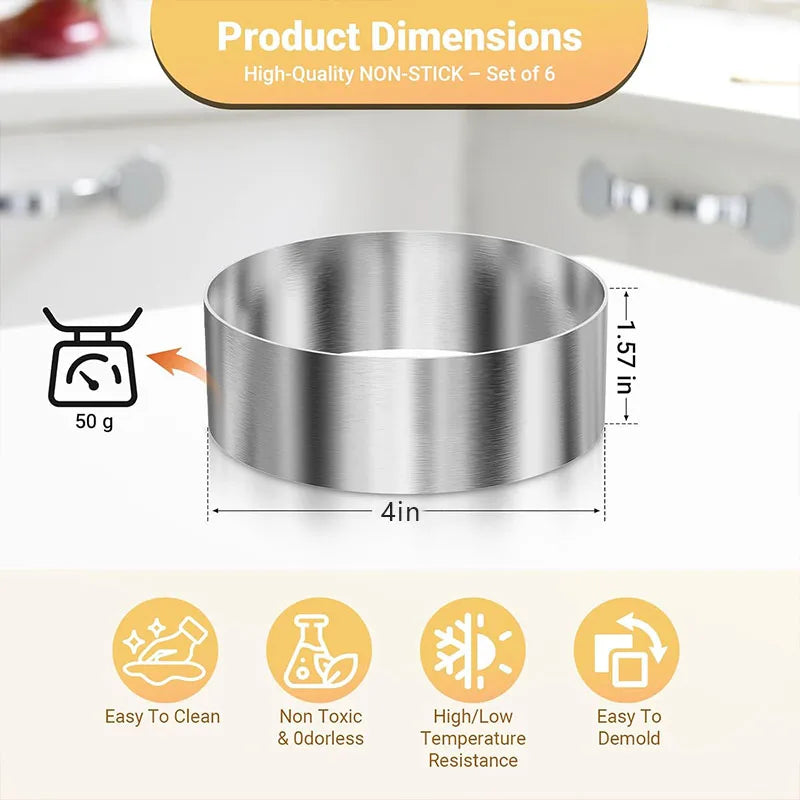 6-Piece Stainless Steel Hamburger Bun Rings | Baking Molds