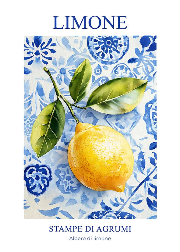 Retro Lemon Olive Tree Canvas Wall Art | Summer Home Decor