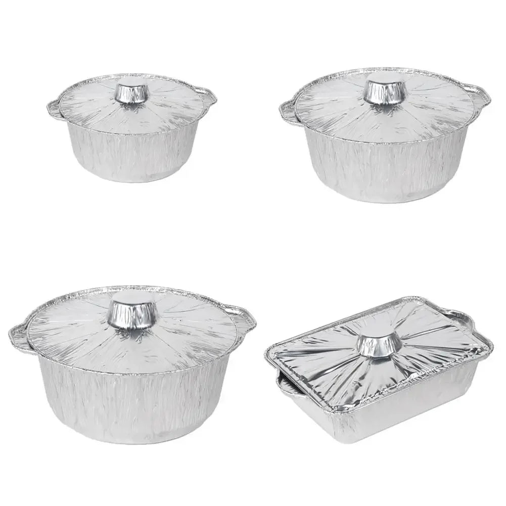 10PCS Disposable Aluminum Foil Pans With Lid Round/Square Food Storage Container BBQ Baking Pans Air Fryer Liners Kitchen Supply Peaceful Pleasures Health and Wellness