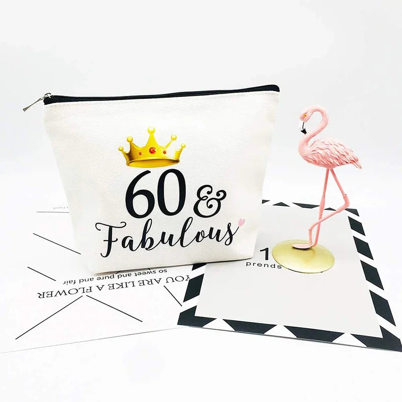 60 & Fabulous Canvas Cosmetic Bag | 60th Birthday Gift