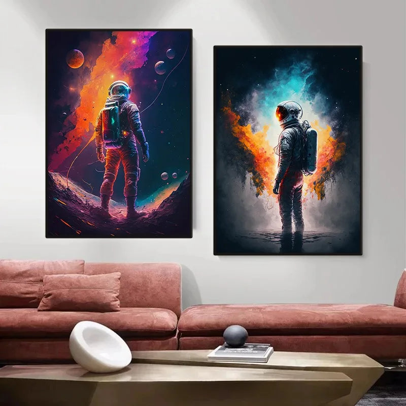 Astronaut Canvas Wall Art | Modern Sci-Fi Space Poster Print Canvas Wall Art Peaceful Pleasures Health and Wellness