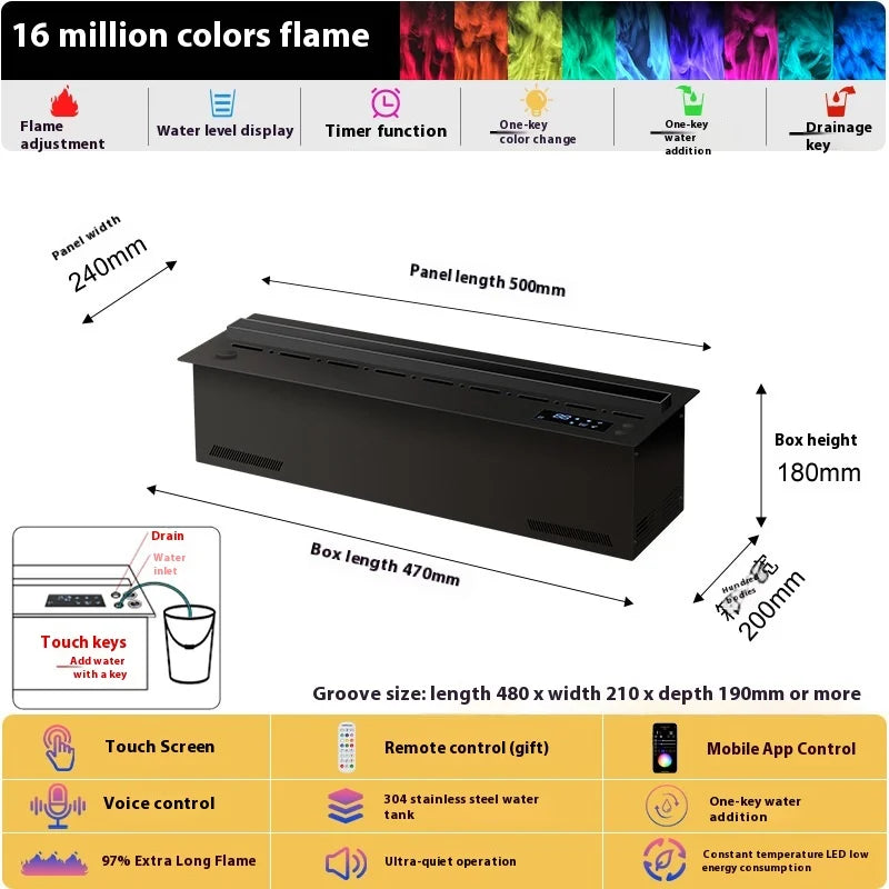 Smart Home 3D Fireplace Water Steam Humidifier LED Decorative Flame TV Wall Sound Of Firewood Cracking Vapour Electric Fireplace Peaceful Pleasures Health and Wellness AI and APP control