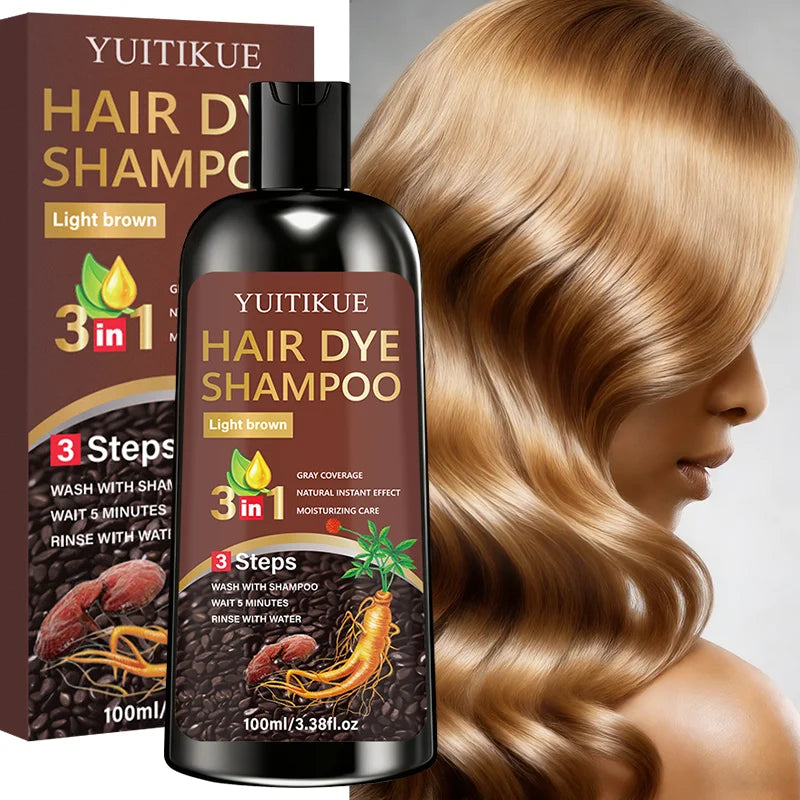 YUITIKUE 3-in-1 Light Brown Hair Dye Shampoo – Biotin & Ginseng Formula, 100ml Peaceful Pleasures Health and Wellness