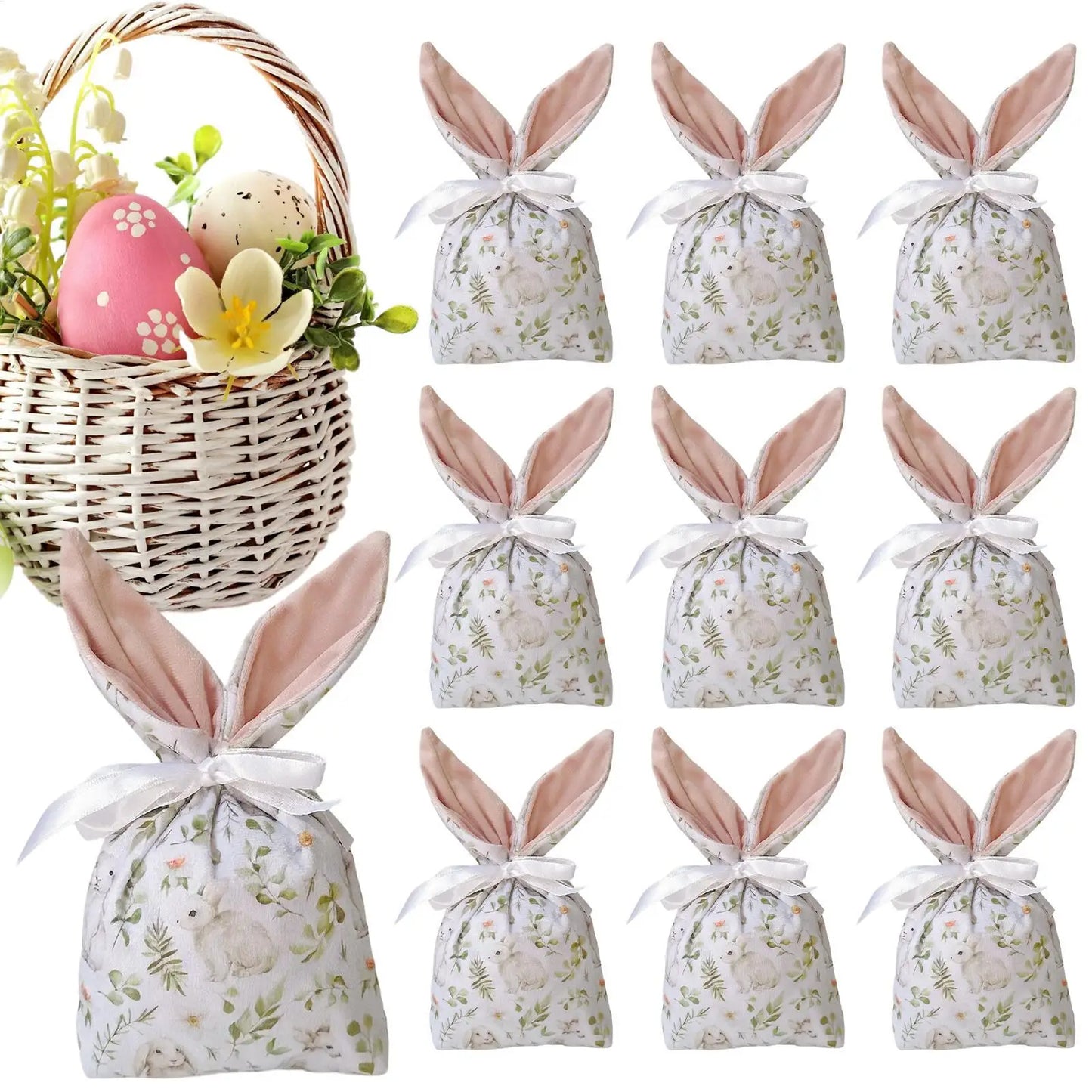 Easter Rabbit Ear Candy Bags – 10Pcs Drawstring Party Favor Pouches