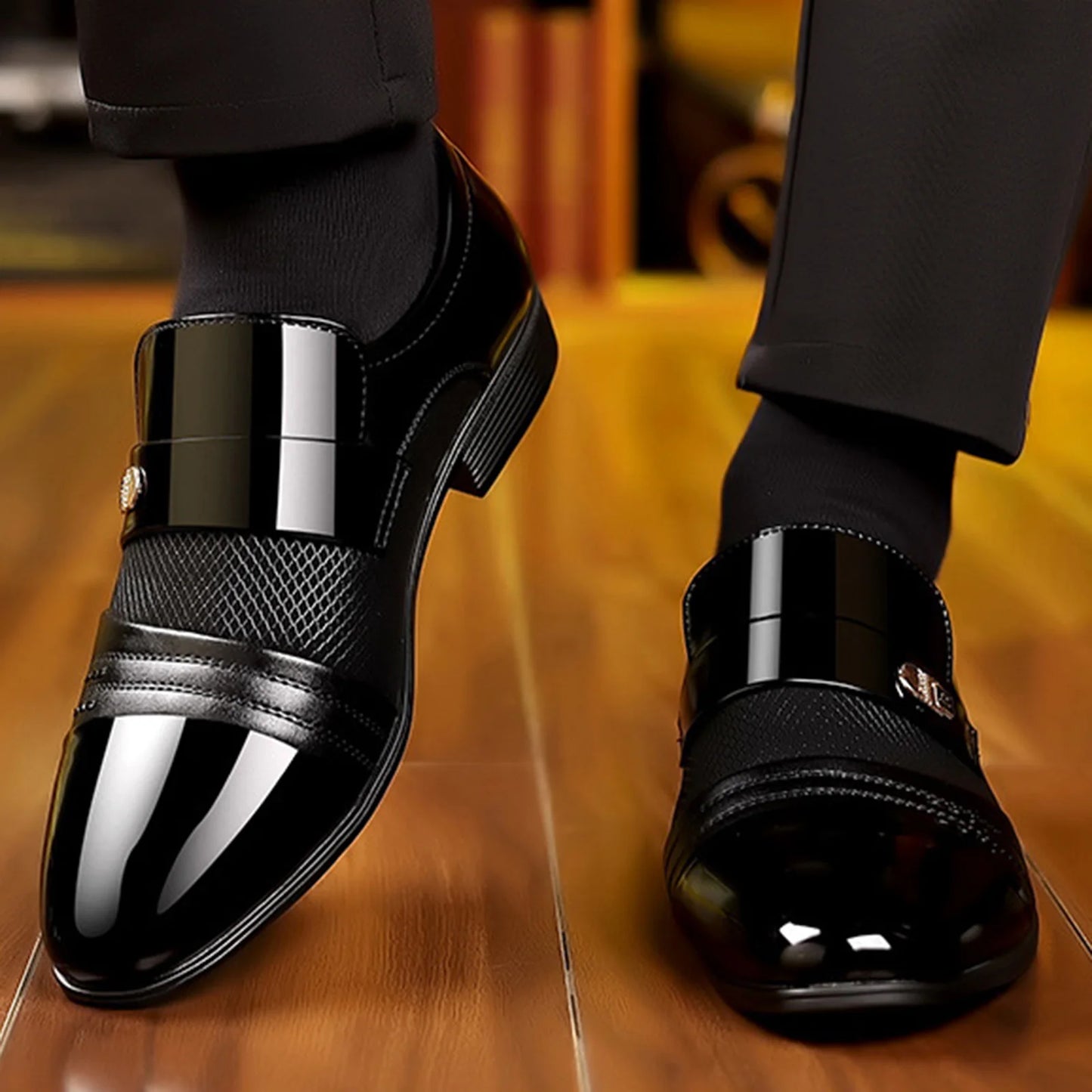 Men's Slip On Business Shoes Glossy Pointed Toe Uniform Modern Office Shoes Suitable for Office Evening Party Peaceful Pleasures Health and Wellness