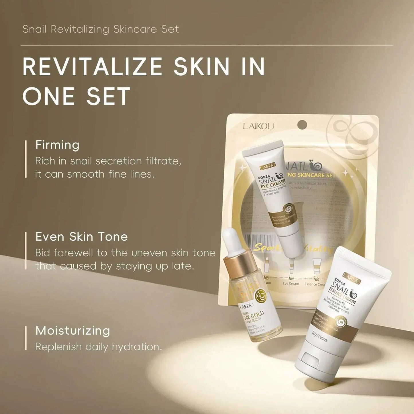 LAIKOU 24K Gold Snail Serum Eye Cream & Essence Set