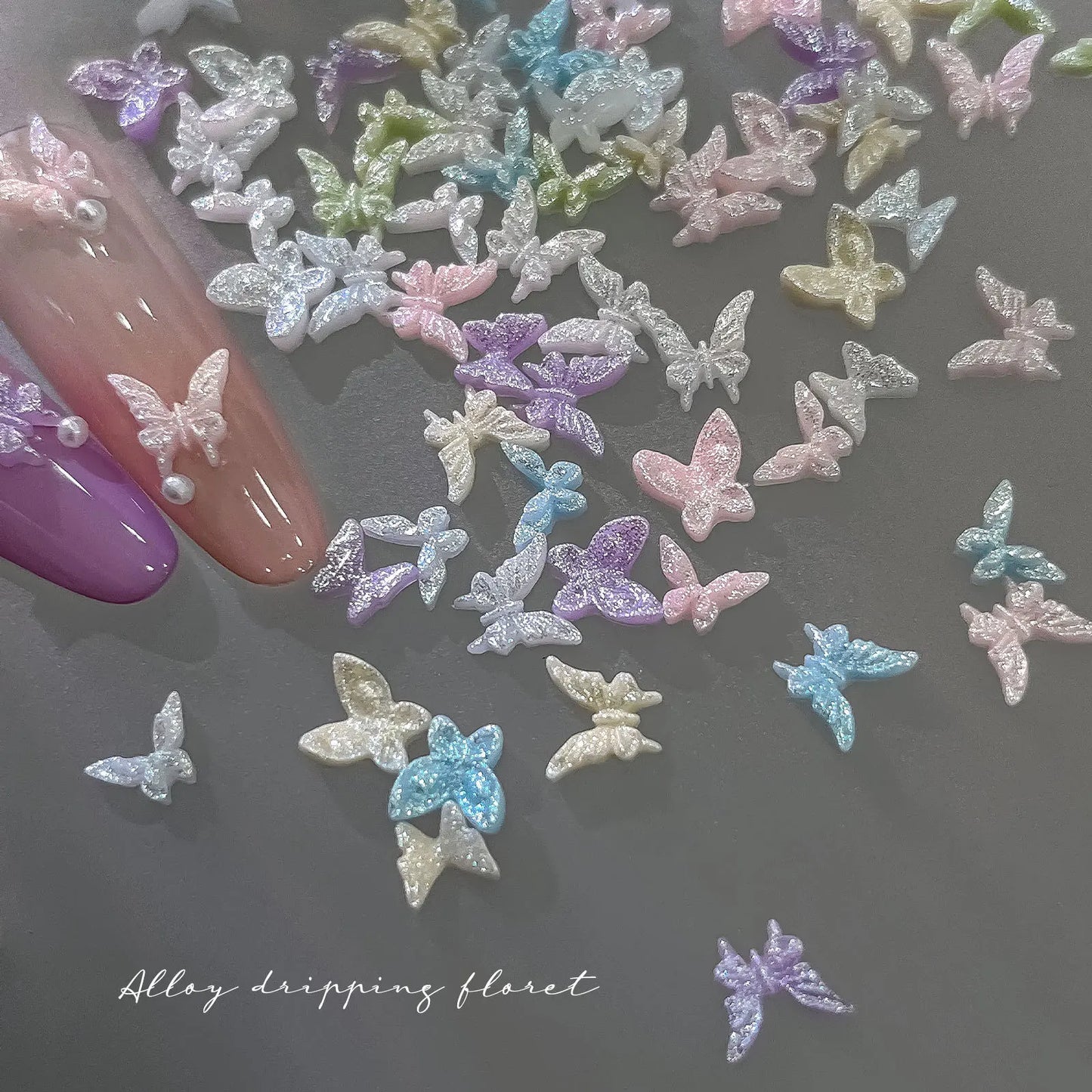 50pcs 3D Glitter Butterfly Nail Charms | Resin Nail Art Decor
