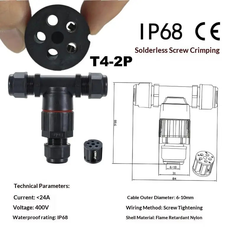 1Pc T Shape Waterproof Electric Connector Quick Screw Connect Push-in Terminals IP68 2/3/4/5Pin For Junction Box Wire Connector Peaceful Pleasures Health and Wellness T4 2PIN 24A