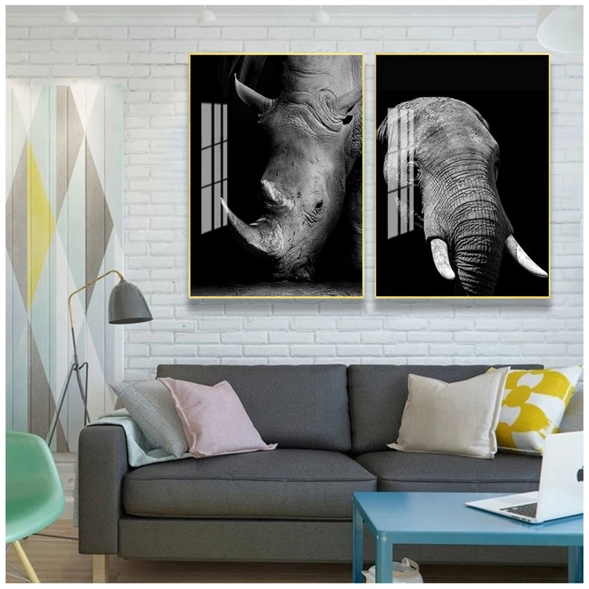 Black & White Animal Canvas Wall Art | Zebra Lion Leopard