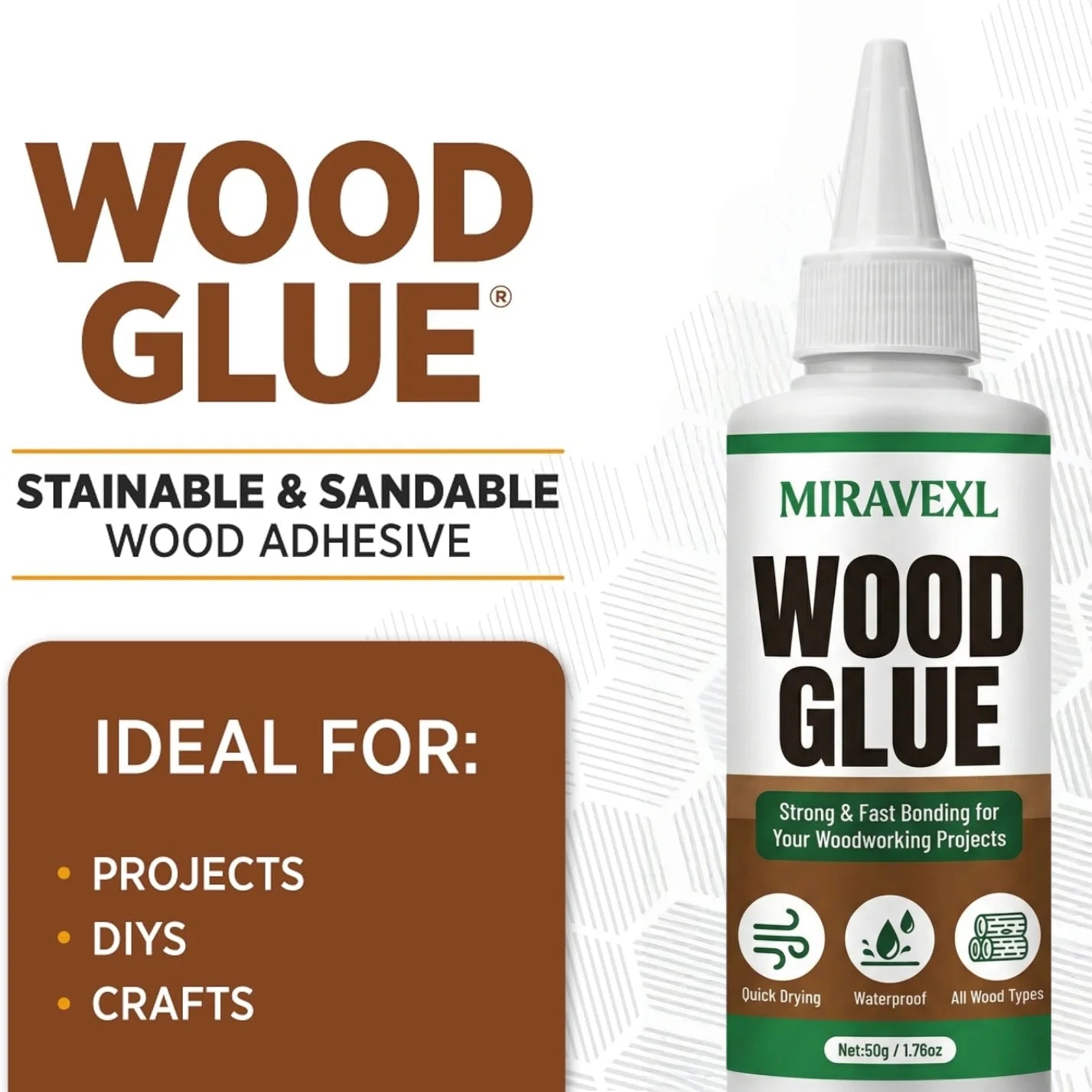 MIRAVEXL 50g Fast Dry Wood Glue Strong Adhesive for Professional Carpenter Furniture Repair Woodworking DIY Projects Peaceful Pleasures Health and Wellness