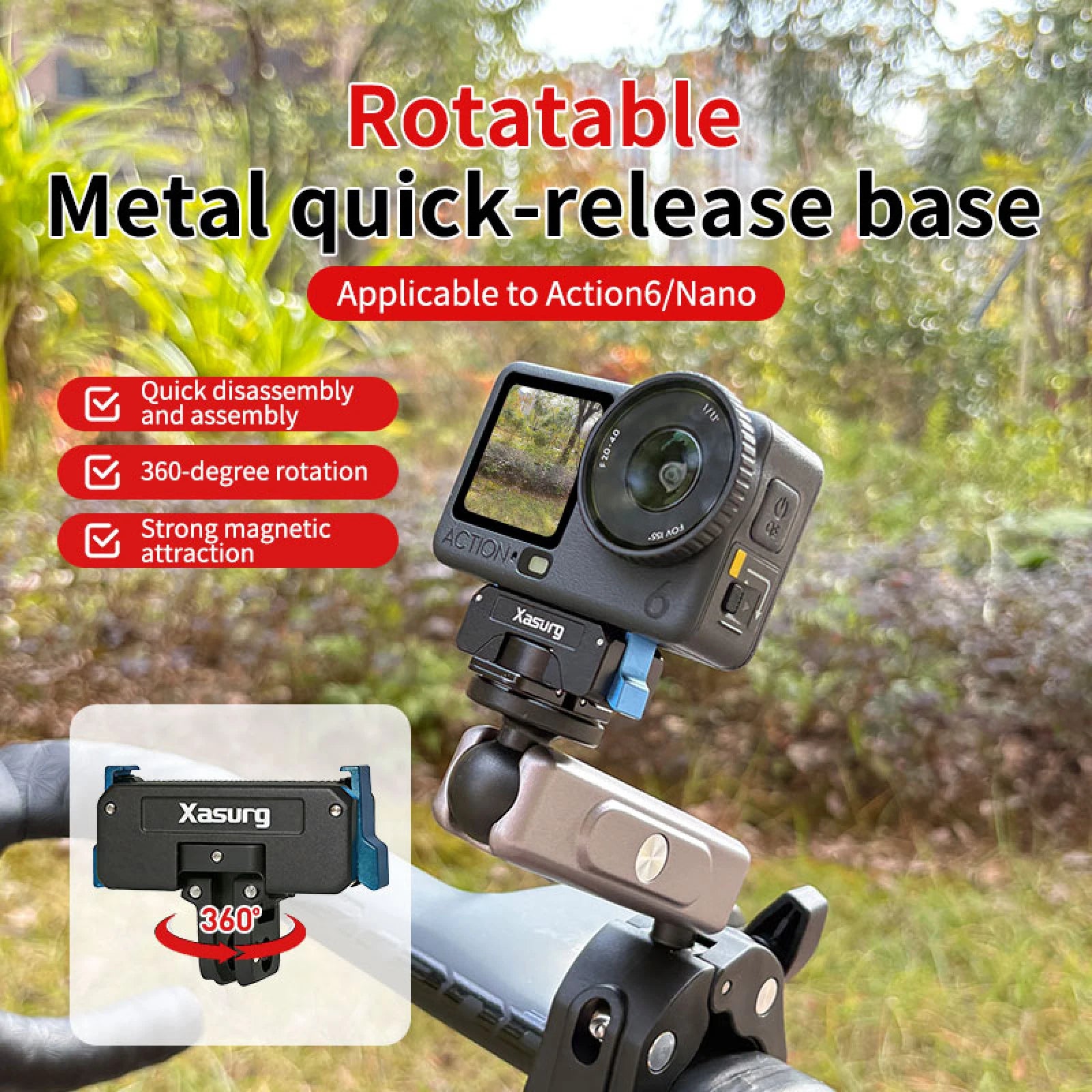 360° Rotation Bidirectional Magnetic Attachment Magnetic Camera Mounting Base For DJI Osmo Action6 For Dji Osmo Nano Camera Peaceful Pleasures Health and Wellness