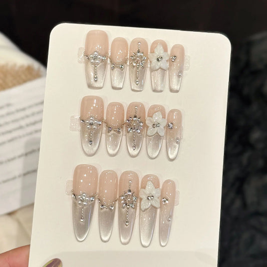 3D Cat's Eye Press-On Nails | Glitter French Tips 10pcs Press-On Nails Peaceful Pleasures Health and Wellness