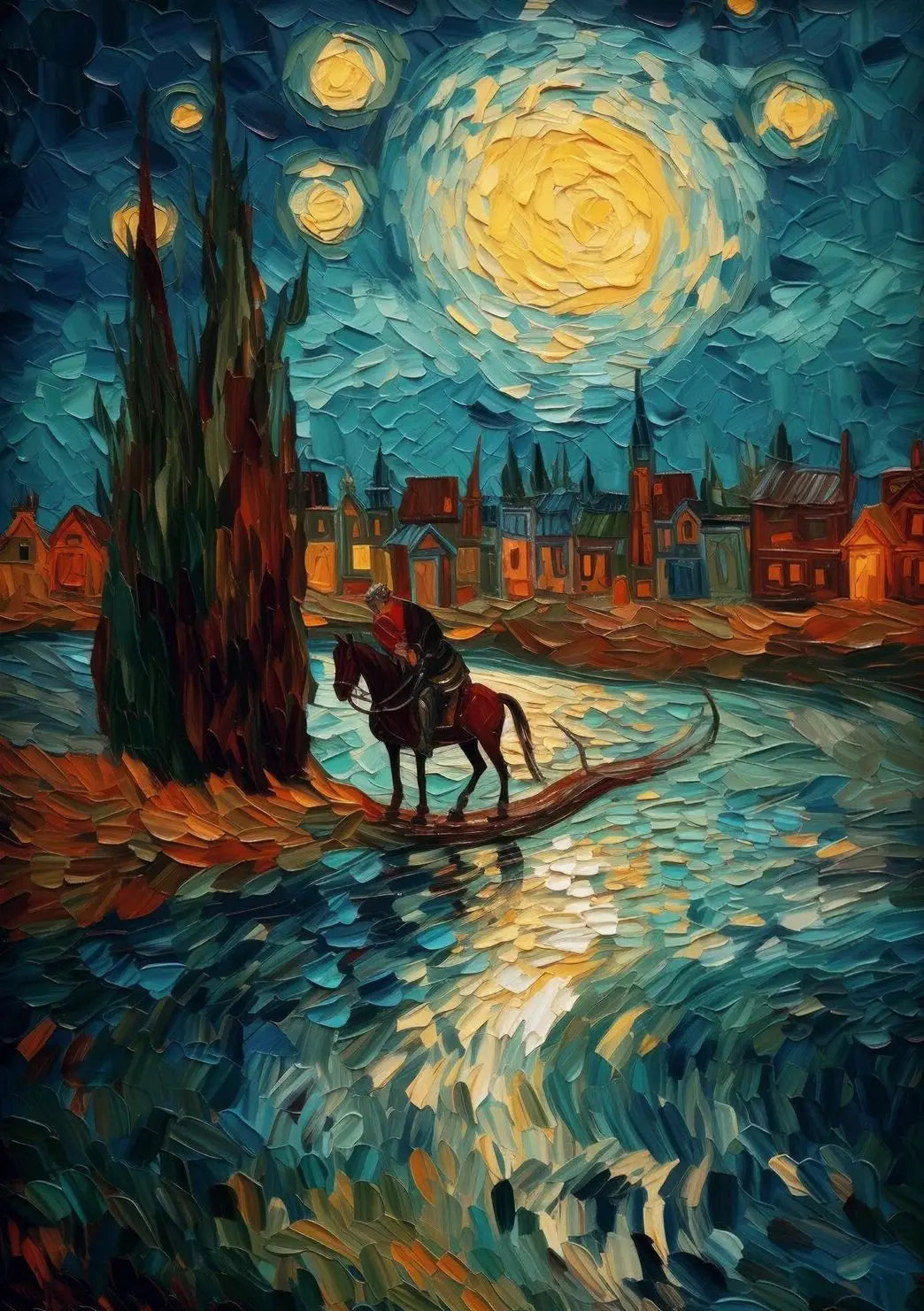Impressionist Cowboy & Horse Canvas Wall Art | Wild West Print