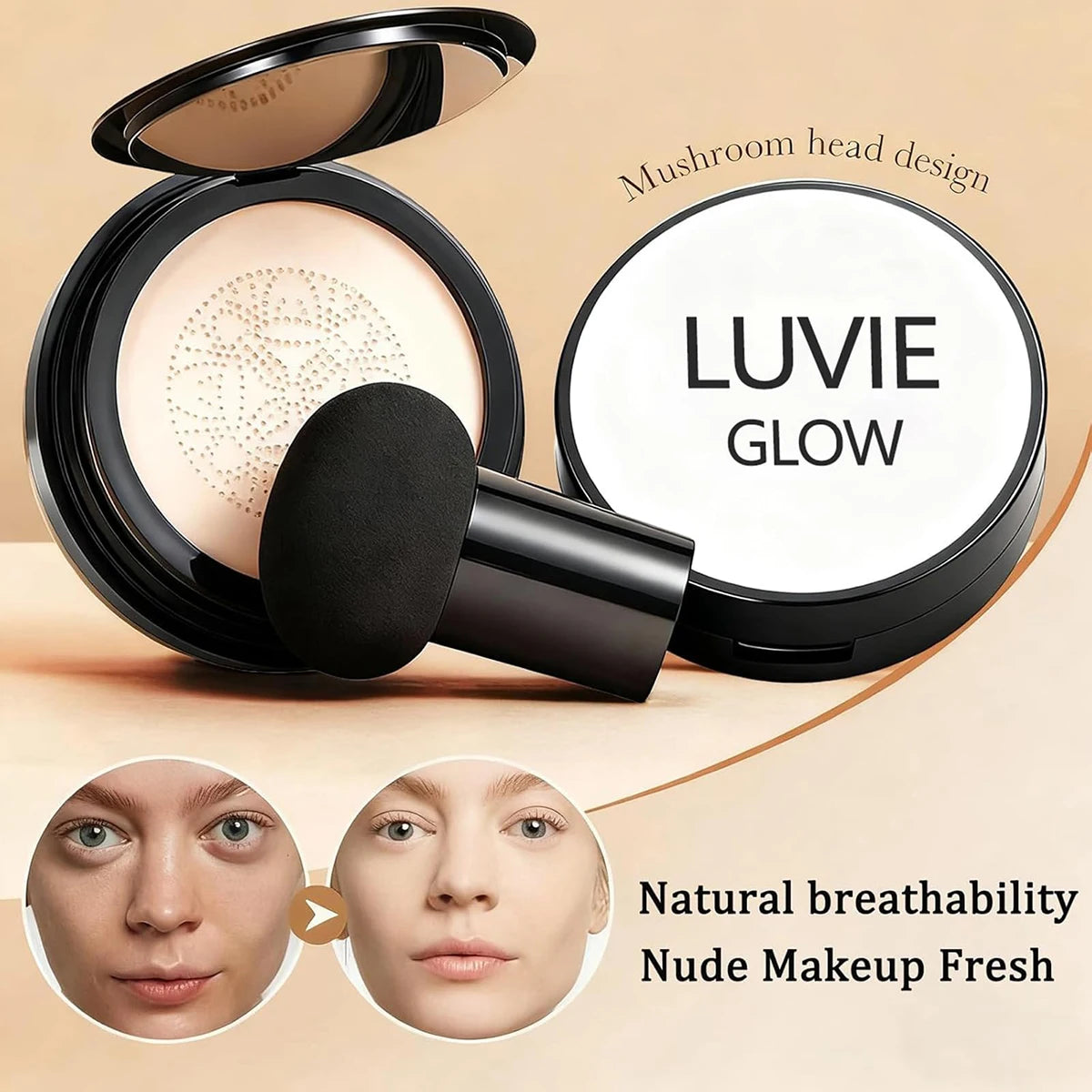Glow Foundation Mushroom Head Air Cushion CC BB Cream Full Coverage Makeup Foundation Long Lasting Hydrating Even Skin Tone Peaceful Pleasures Health and Wellness