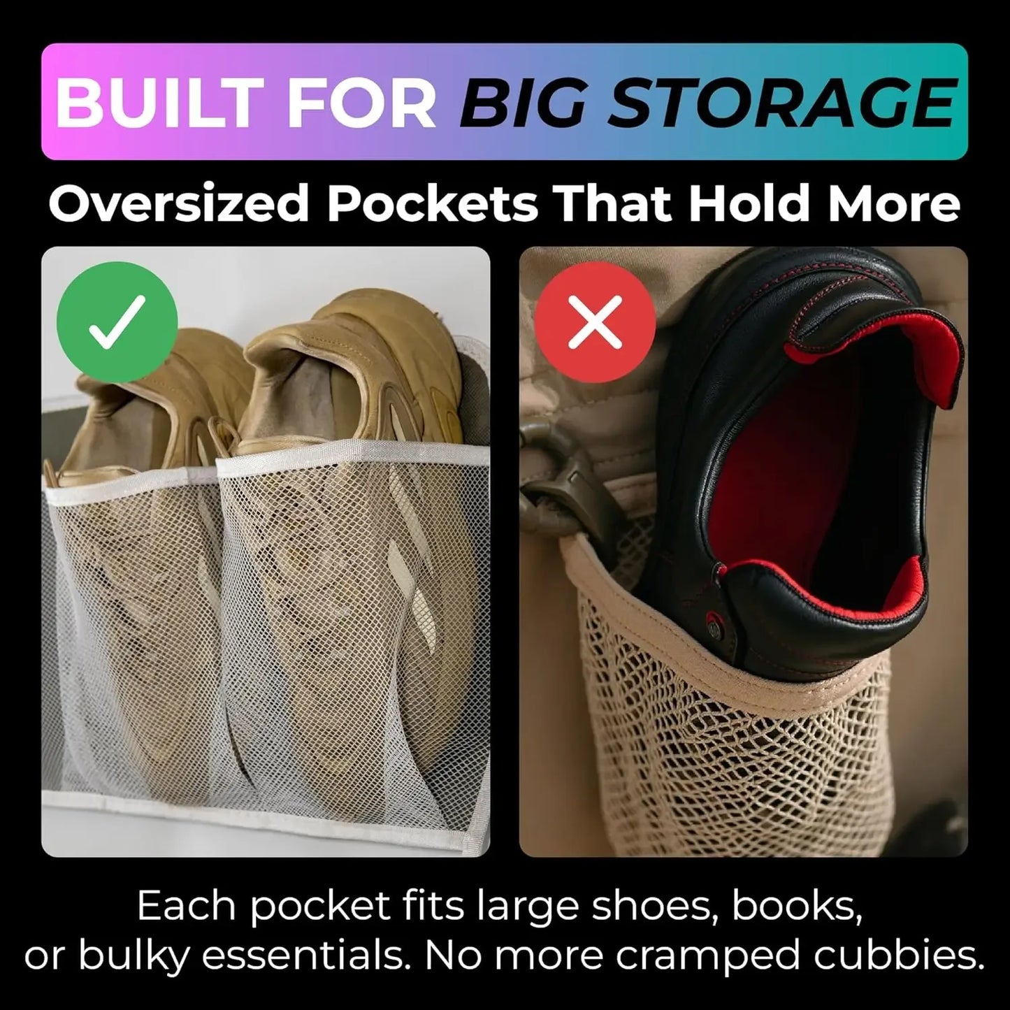 16-Pocket Hanging Shoe Organizer for RV & Bedside - Foldable Mesh Storage Bag with Hooks, Space-Saving 2 Pack Peaceful Pleasures Health and Wellness