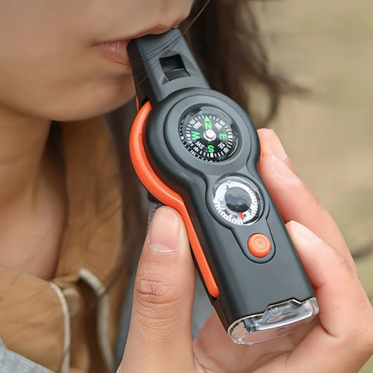7 in 1 Emergency Safety Whistle Loud Survival whistle thermometer with Mini Compass for Outdoor Hiking Camping Boating ﻿ Peaceful Pleasures Health and Wellness