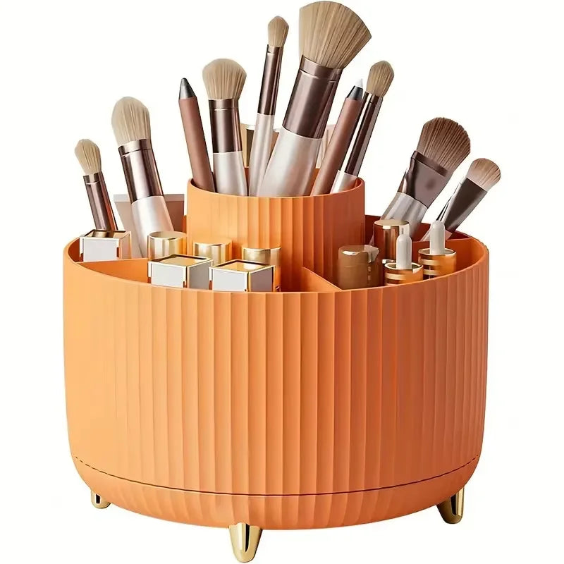 360° Rotating Makeup Organizer – 5-Slot Brush & Cosmetic Holder