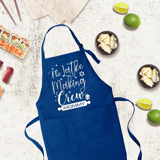 Personalized Hanukkah Apron – Latke Making Crew Chanukah Gift Personalized Kitchen Apron Peaceful Pleasures Health and Wellness