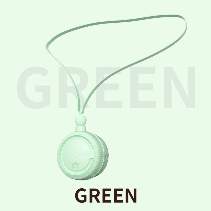 Portable Mini Neck Fan Rechargeable Adjustable Lanyard and Bracket Free Your Hands Outdoor Small Hanging Neck Fan For Children Peaceful Pleasures Health and Wellness Green