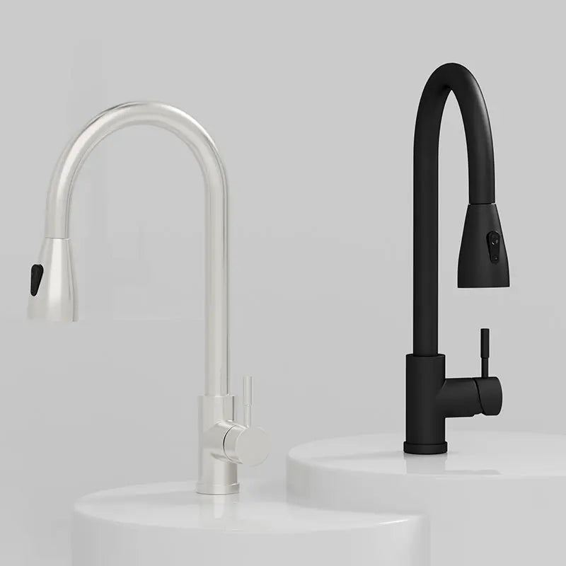 Brushed Nickel Pull-Out Kitchen Faucet | Single Hole, Hot & Cold