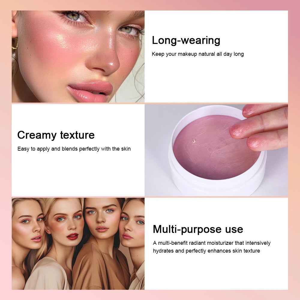3 In 1 Solid Pearl Blush Cream Monochrome Woman Blush Paste Cheek Ulti-purpose For Eyes Lips Makeup Blush Stick Korean Cosmetics Peaceful Pleasures Health and Wellness