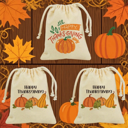 Thanksgiving Pumpkin Drawstring Treat Bags for Kids – 5pcs Thanksgiving Party Bags Peaceful Pleasures Health and Wellness