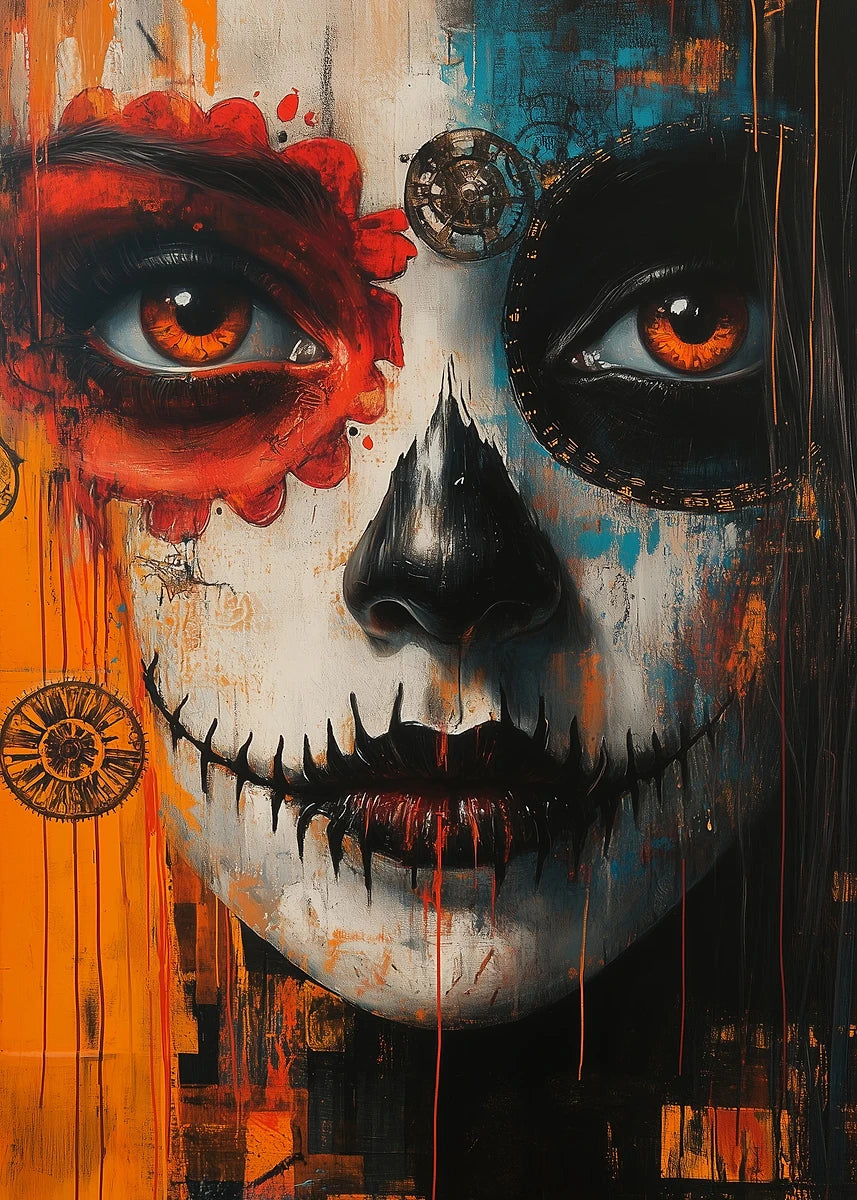 Day of the Dead Skull Girl Canvas Wall Art | Los Muertos Print
