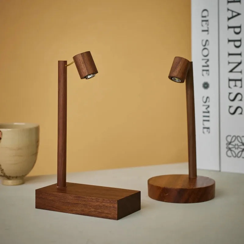 Retro Wooden LED Night Light | Rotary Switch Bedside Desk Lamp