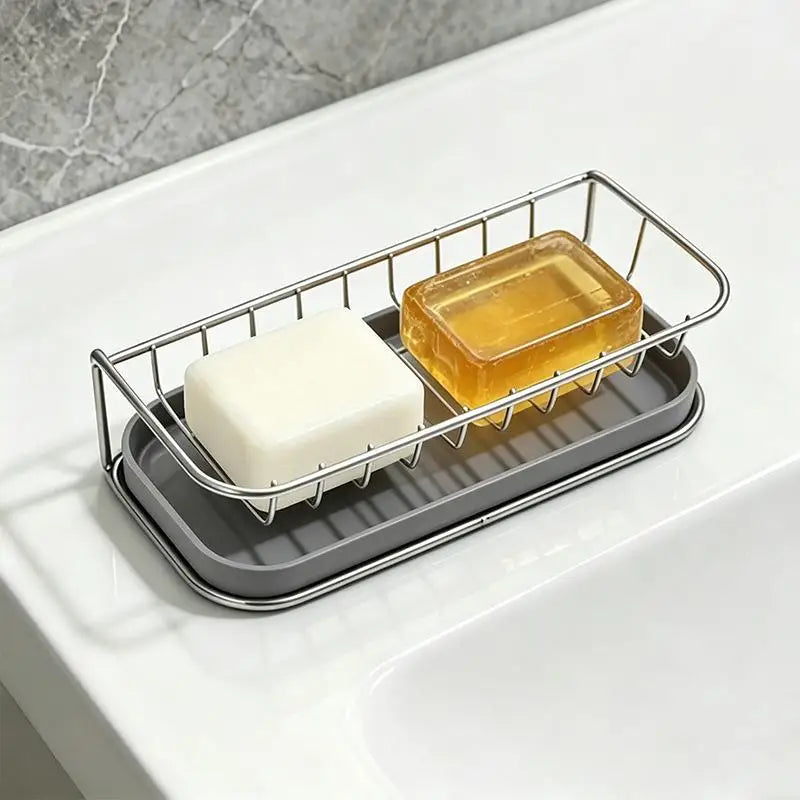New Bathroom Countertop Soap Holder Soap Storage Draining Rack & Kitchen Sponge Storage Rack Durable Easy To Clean Organizer Peaceful Pleasures Health and Wellness 3 Gray