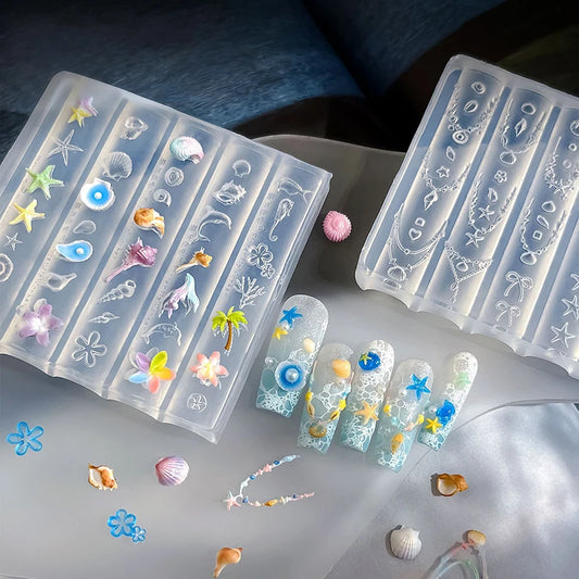 Ocean Series Silicone Mold for Nail Art 3D Starfish Jellyfish Sea Shell Conch Animal Motifs Manicure Stamping Tools Peaceful Pleasures Health and Wellness