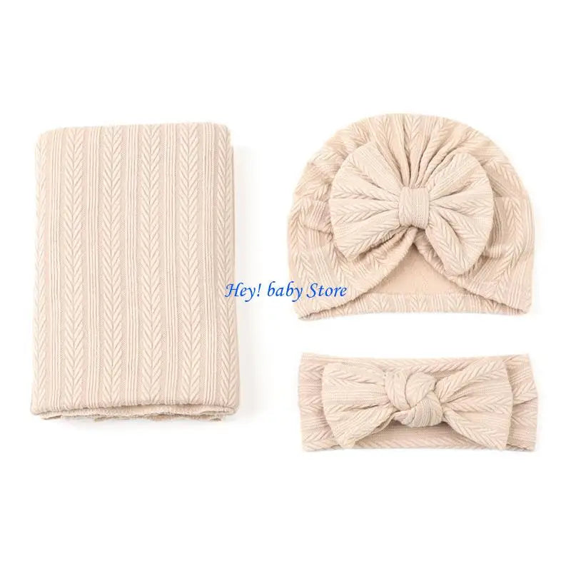 3-Piece Baby Swaddle Blanket Set | Newborn Hat & Headband