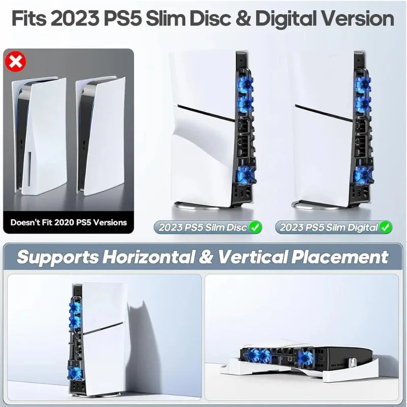 PS5 Slim Cooling Fan – 3-Fan USB Cooler, 3-Speed Adjustable