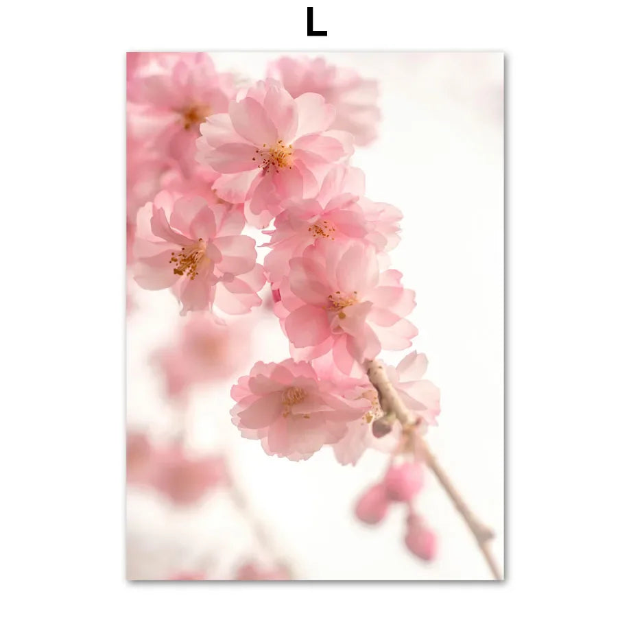 Pink Floral Nordic Canvas Wall Art Print | Cherry Blossom Décor
