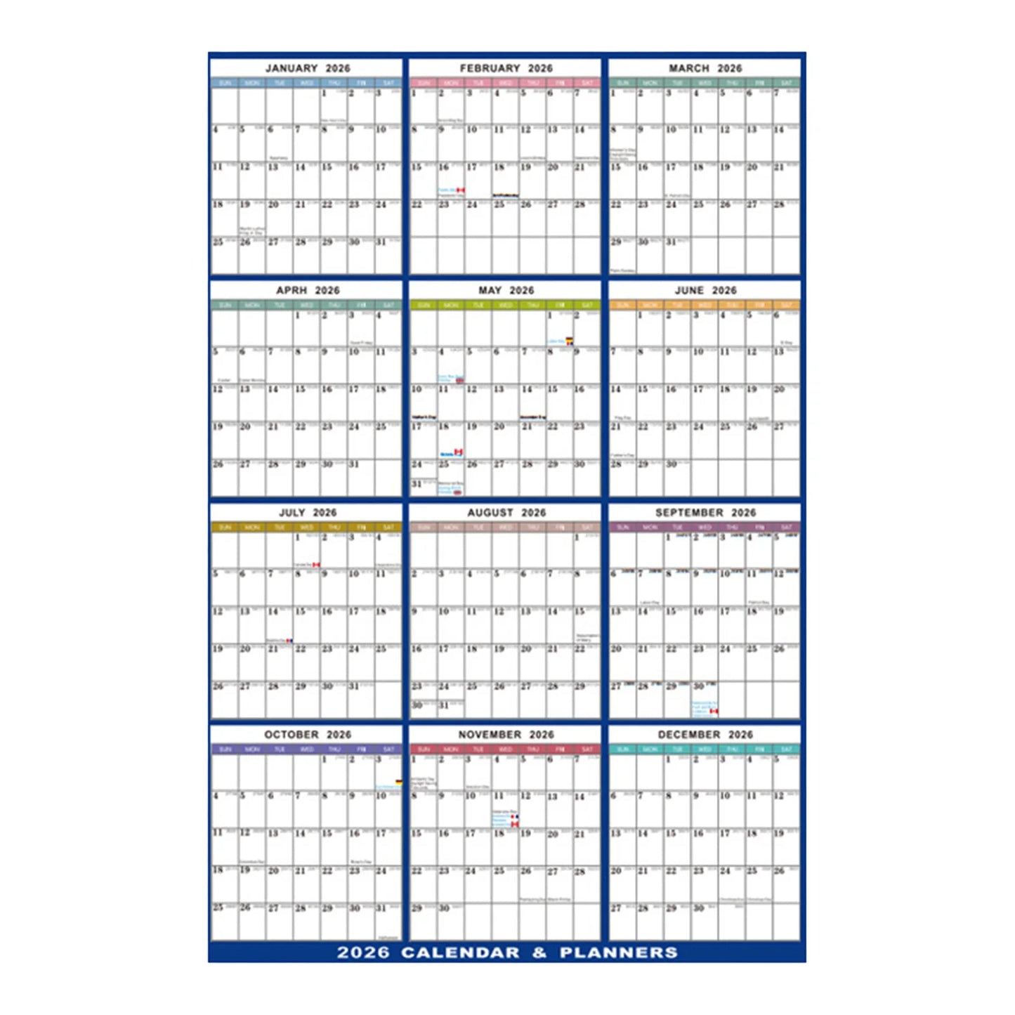 2026 English Double-Sided Laminated Wall Calendar with Erasable Surface Foldable Design for Home Office School Peaceful Pleasures Health and Wellness English Version