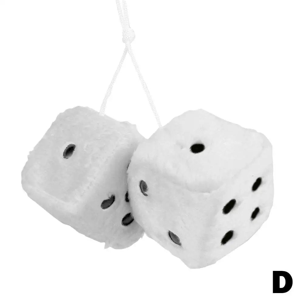 Long Haired Hot Stamping Dice Plush Toy Cube Pendant Car Hanging Dice Plush Dice Car Pendant Plush Toy Cube Pendant Car Ornament Peaceful Pleasures Health and Wellness WHITE