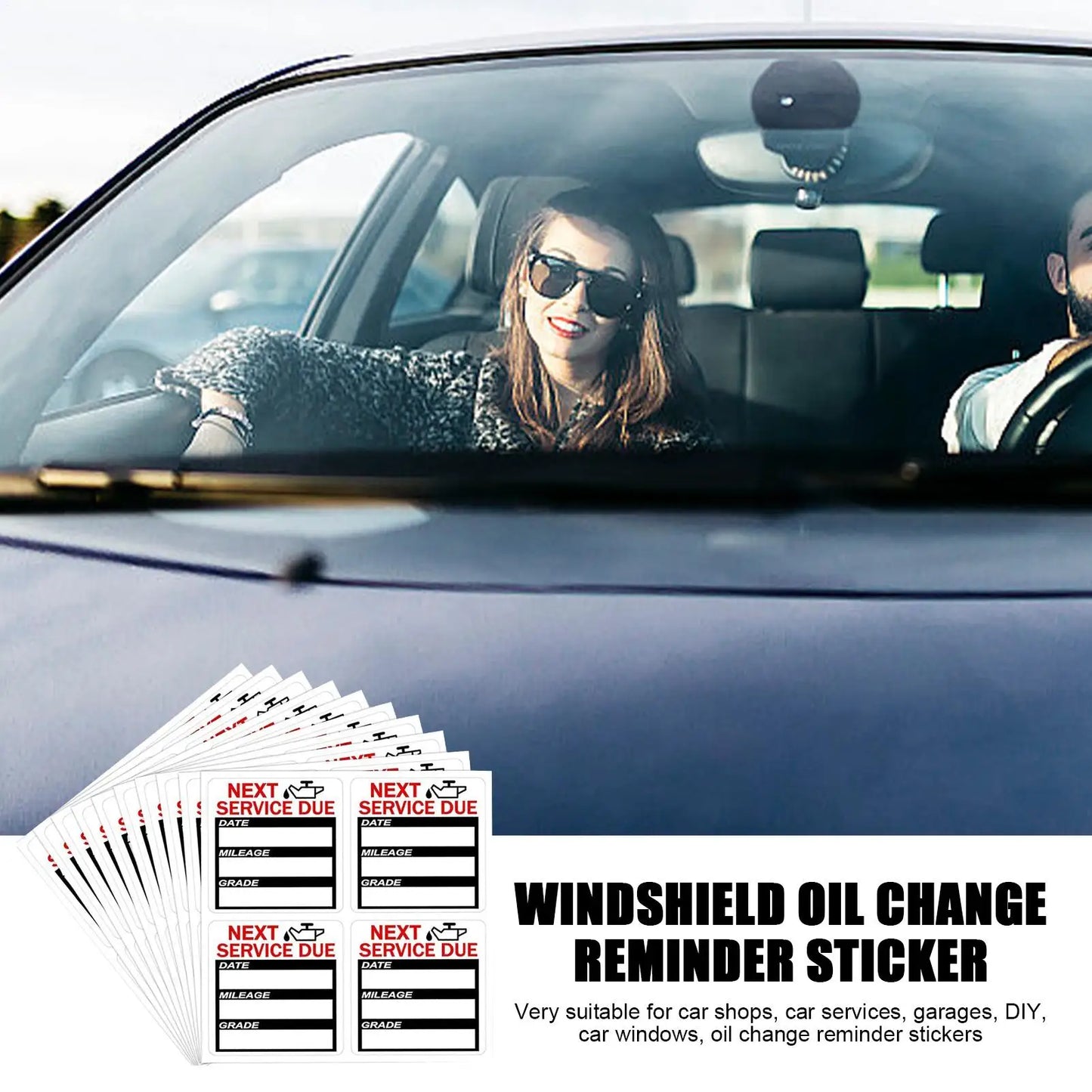 40-Pack Oil Change Reminder Stickers for Windshield | 2x2 In