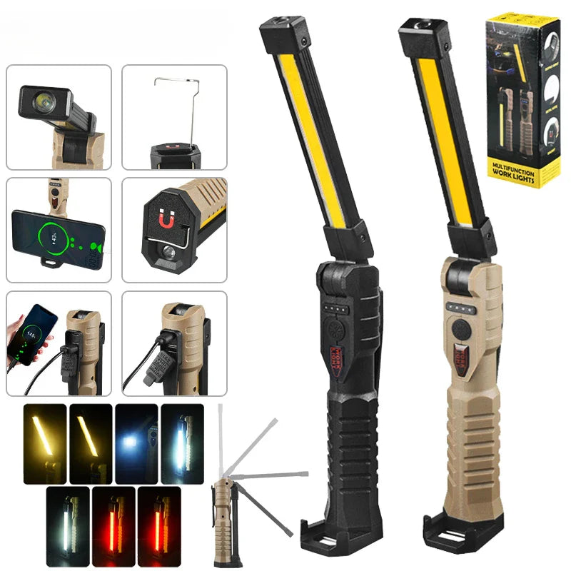 ESMARTER COB LED Work Light – 7 Modes, Magnetic, Type-C Rechargeable