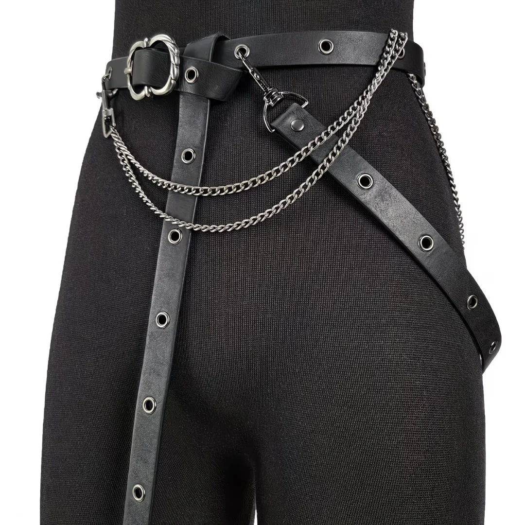 UYEE Retro Viking Belt Adjustable Medieval PU Leather Metal Chain