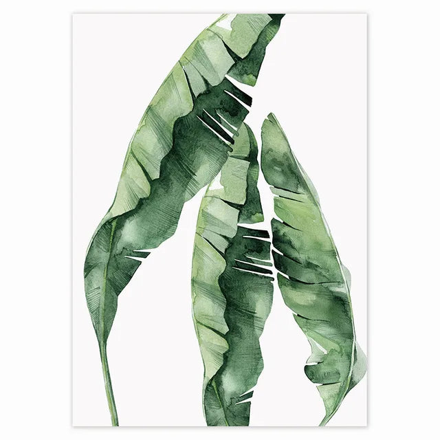 Tropical Nordic Green Leaves Canvas Wall Art | Botanical Print